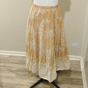 Coldwater Creek: Tan/Beige/White Tiered Prairie Hippie Boho Full Maxi Skirt